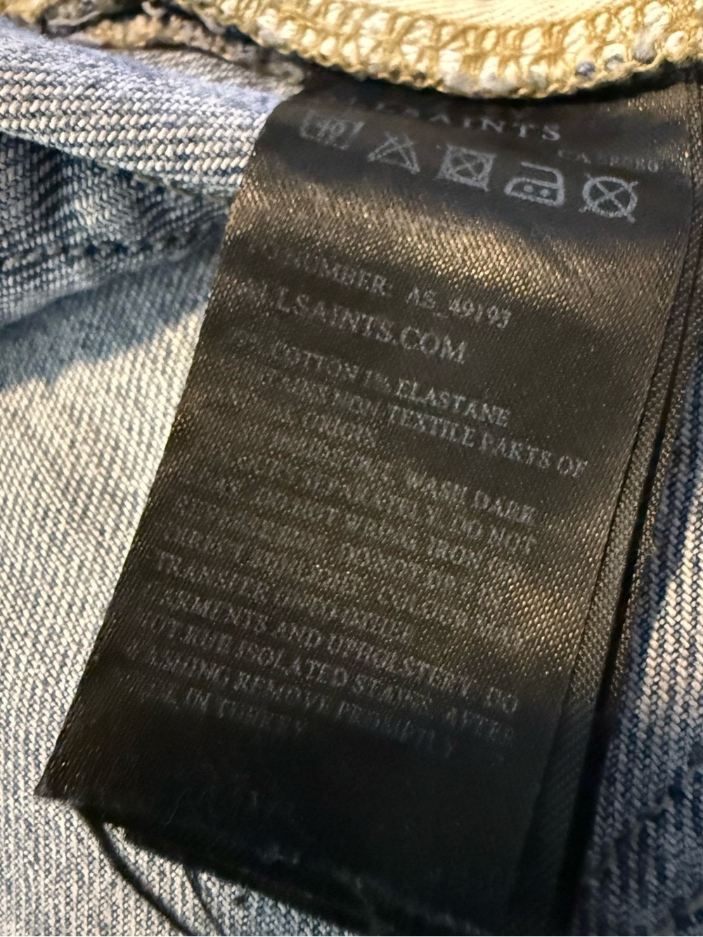 All Saints Men’s Cigarette Fit Button Fly Torn Thrashed Distressed Jeans Size 36 - Picture 7 of 7